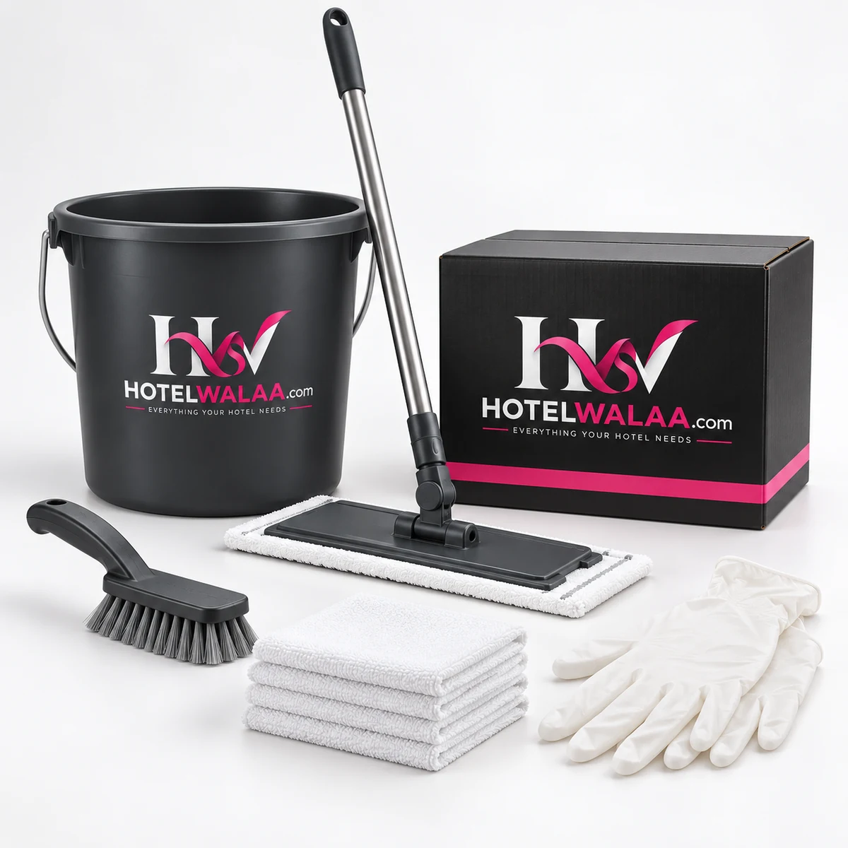 Illustrative Hotelwalaa-branded mockup of Cleaning tools & disposables